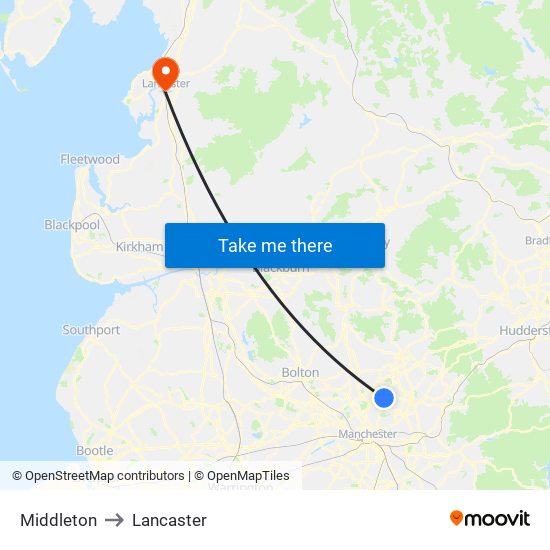 Middleton to Lancaster map