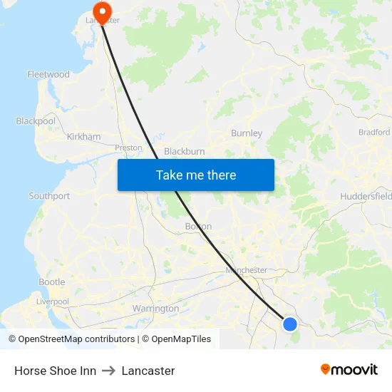 Horse Shoe Inn to Lancaster map