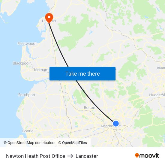 Newton Heath Post Office to Lancaster map