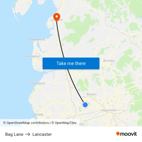 Bag Lane to Lancaster map