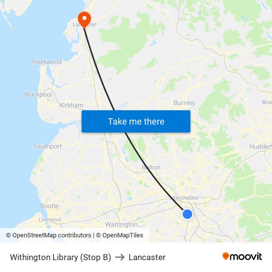 Withington Library (Stop B) to Lancaster map