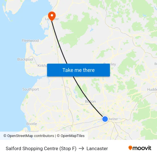 Salford Shopping Centre to Lancaster map