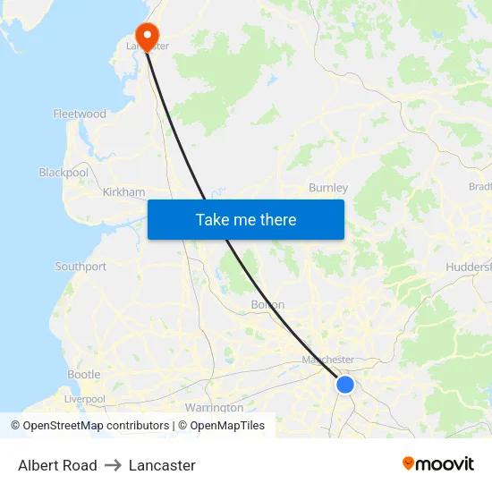 Albert Road to Lancaster map