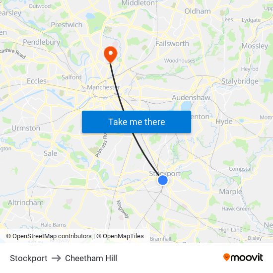 Stockport to Cheetham Hill map