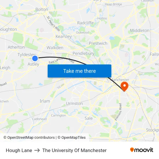 Hough Lane to The University Of Manchester map