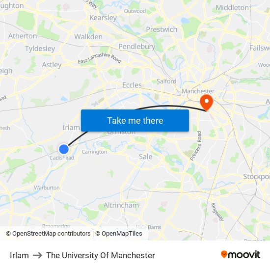Irlam to The University Of Manchester map