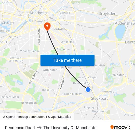 Pendennis Road to The University Of Manchester map