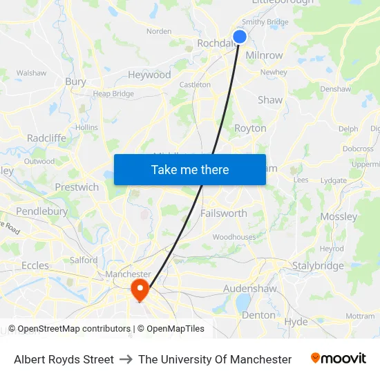 Albert Royds Street to The University Of Manchester map