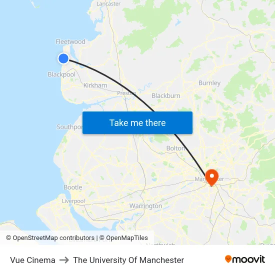 Vue Cinema to The University Of Manchester map