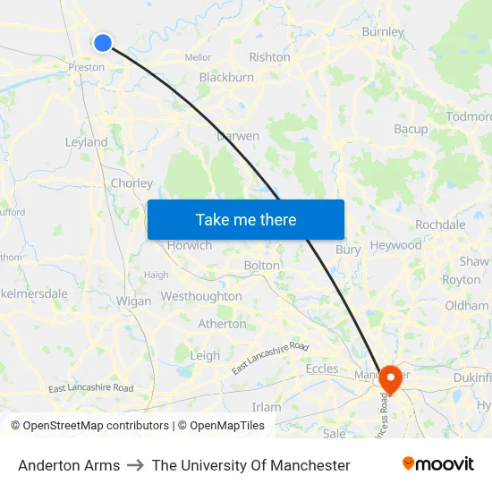 Anderton Arms to The University Of Manchester map