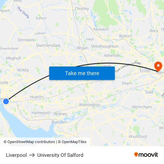 Liverpool to University Of Salford map