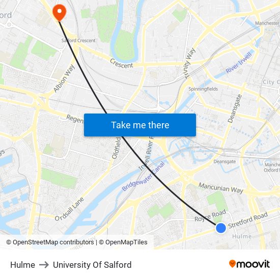 Hulme to University Of Salford map
