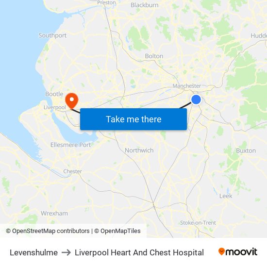 Levenshulme to Liverpool Heart And Chest Hospital map