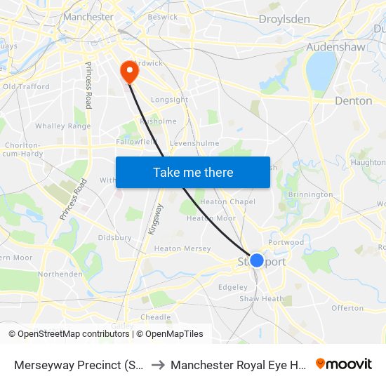 Merseyway Precinct (Stop D) to Manchester Royal Eye Hospital map