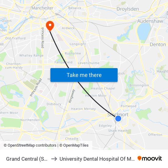 Grand Central (Stop Rr) to University Dental Hospital Of Manchester map