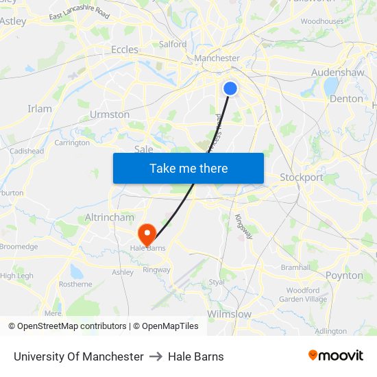 University Of Manchester to Hale Barns map