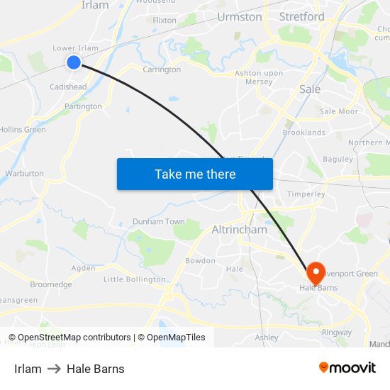 Irlam to Hale Barns map