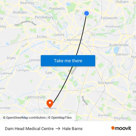Dam Head Medical Centre to Hale Barns map