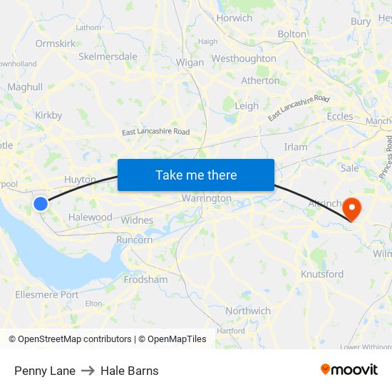 Penny Lane to Hale Barns map