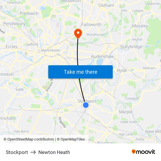 Stockport to Newton Heath map
