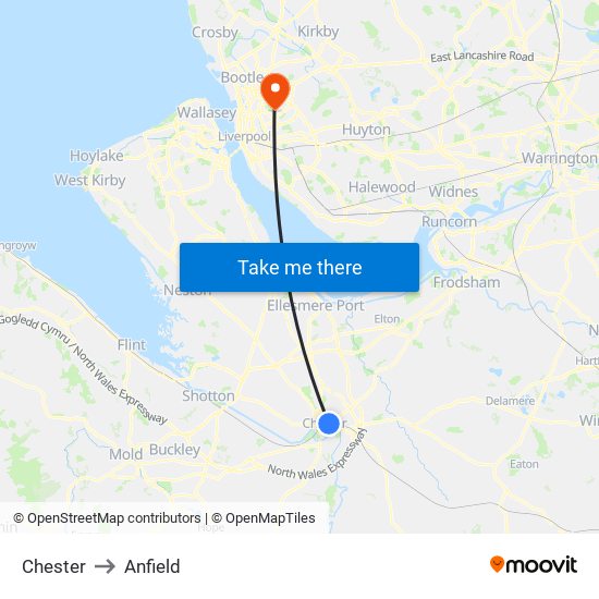 Chester to Anfield map