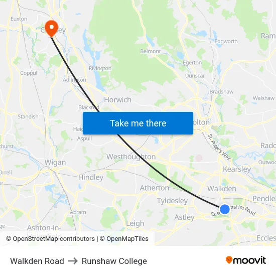 Walkden Road to Runshaw College map