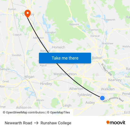 Newearth Road to Runshaw College map