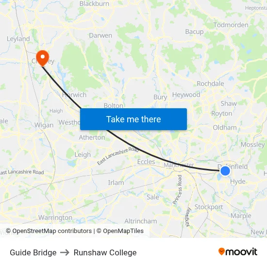 Guide Bridge to Runshaw College map