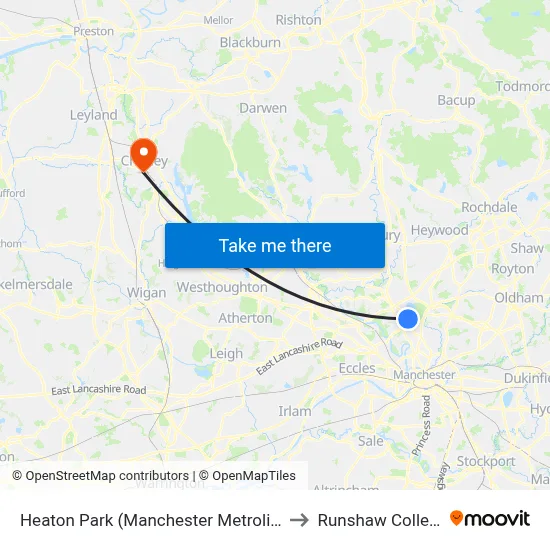 Heaton Park (Manchester Metrolink) to Runshaw College map