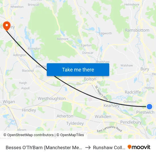 Besses O'Th'Barn (Manchester Metrolink) to Runshaw College map