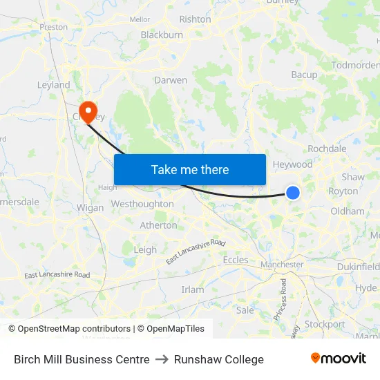 Birch Mill Business Centre to Runshaw College map