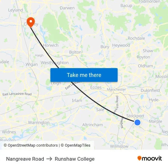 Nangreave Road to Runshaw College map