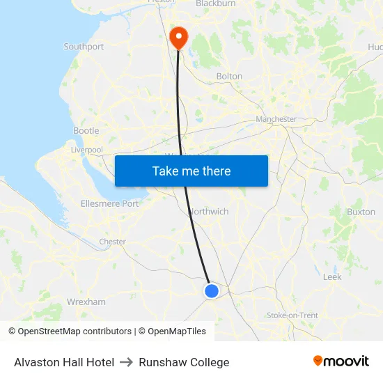 Alvaston Hall Hotel to Runshaw College map
