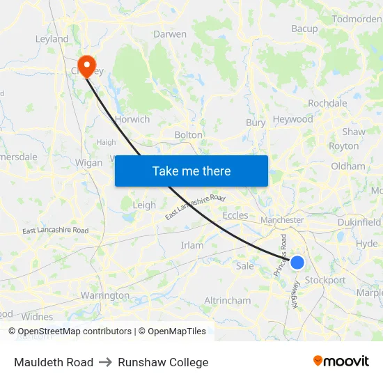 Mauldeth Road to Runshaw College map