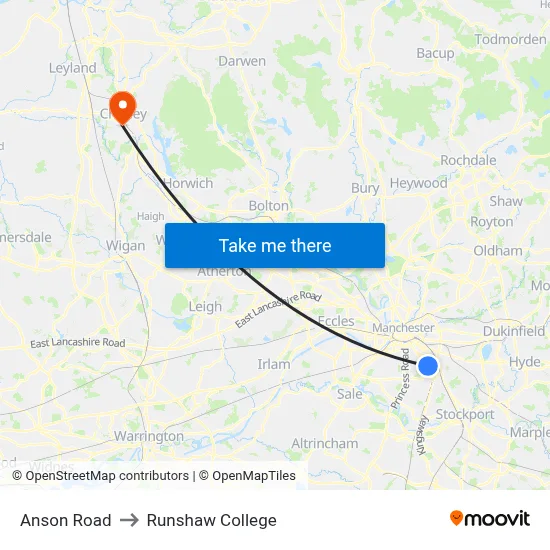 Anson Road to Runshaw College map