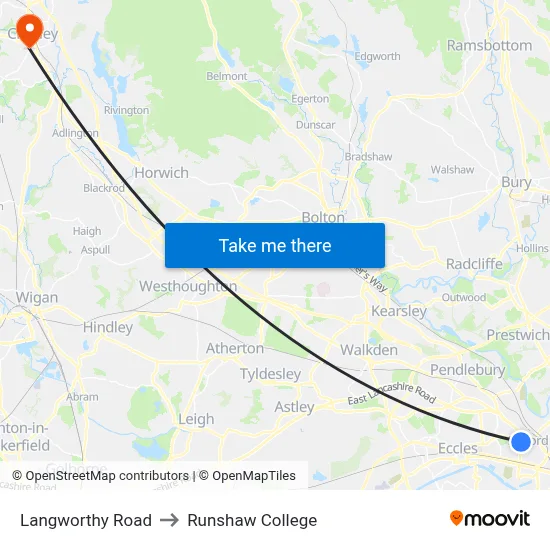 Langworthy Road to Runshaw College map