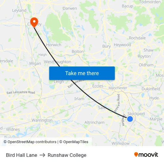 Bird Hall Lane to Runshaw College map