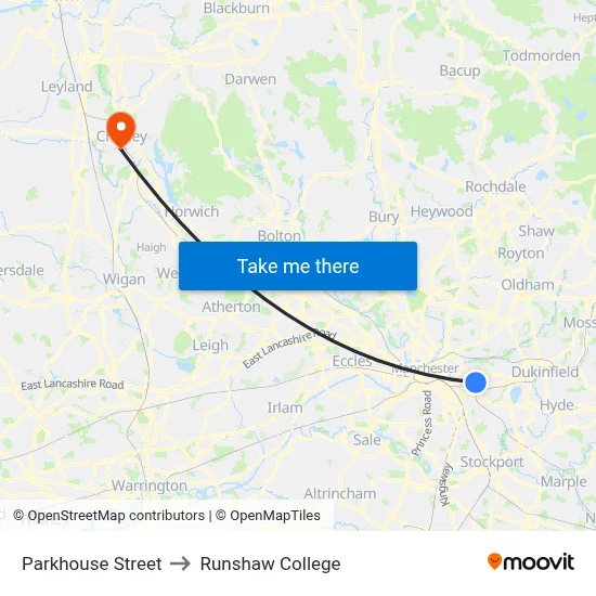 Parkhouse Street to Runshaw College map