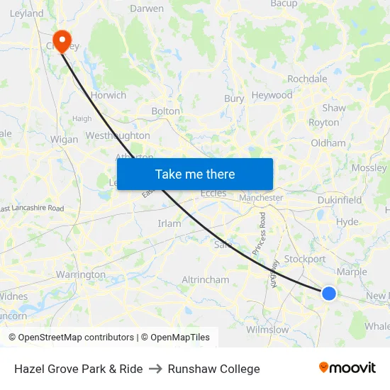 Hazel Grove Park & Ride to Runshaw College map