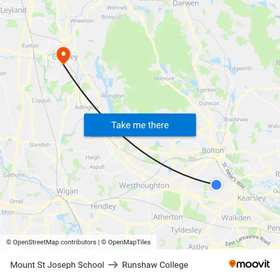 Mount St Joseph School to Runshaw College map