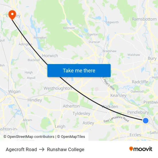 Agecroft Road to Runshaw College map