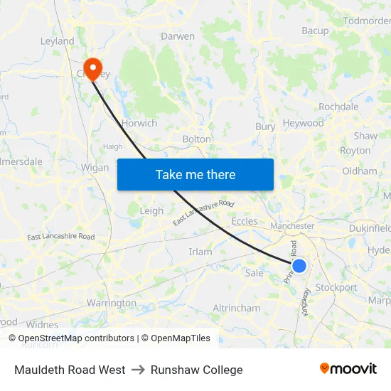 Mauldeth Road West to Runshaw College map