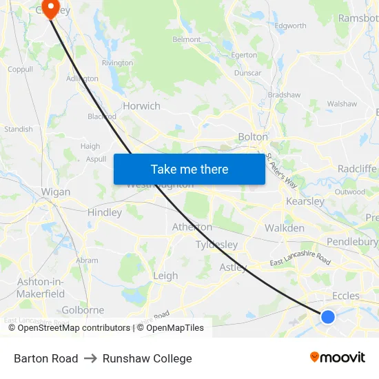 Barton Road to Runshaw College map