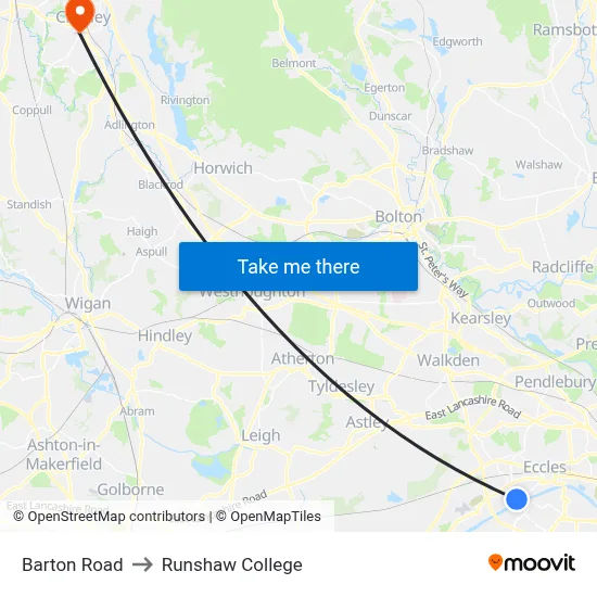Barton Road to Runshaw College map