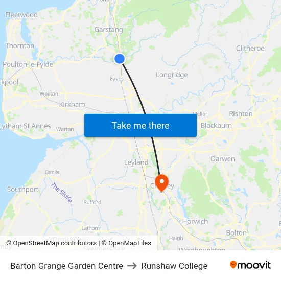 Barton Grange Garden Centre to Runshaw College map