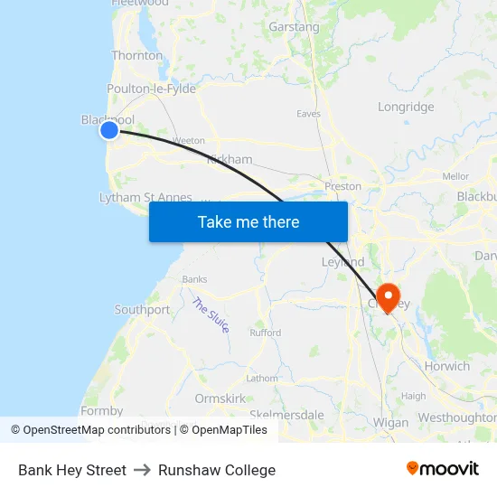 Bank Hey Street to Runshaw College map