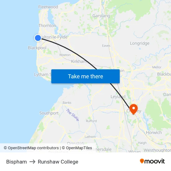 Bispham to Runshaw College map