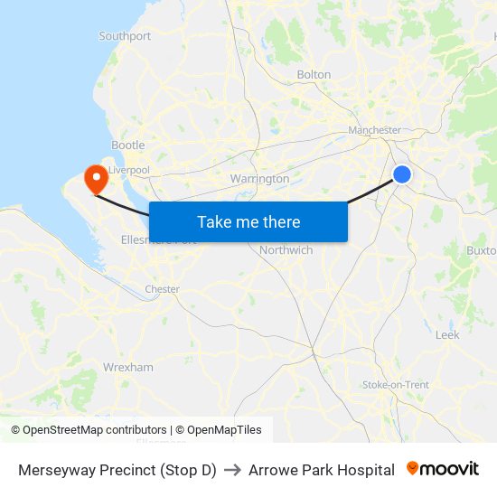 Merseyway Precinct (Stop D) to Arrowe Park Hospital map