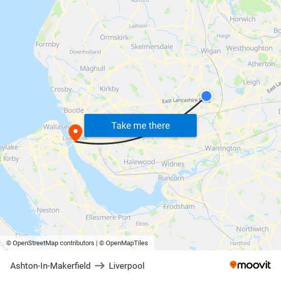 Ashton-In-Makerfield to Liverpool map