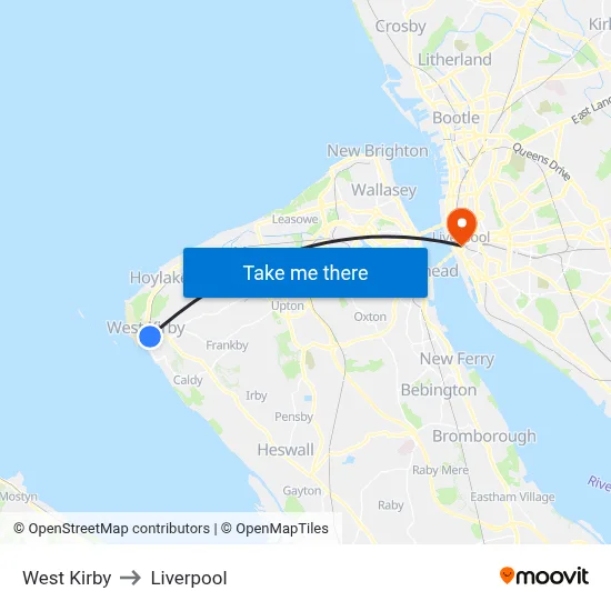 West Kirby to Liverpool map